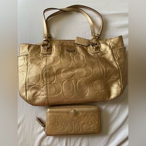 Coach Gold Tote & Wallet Bundle